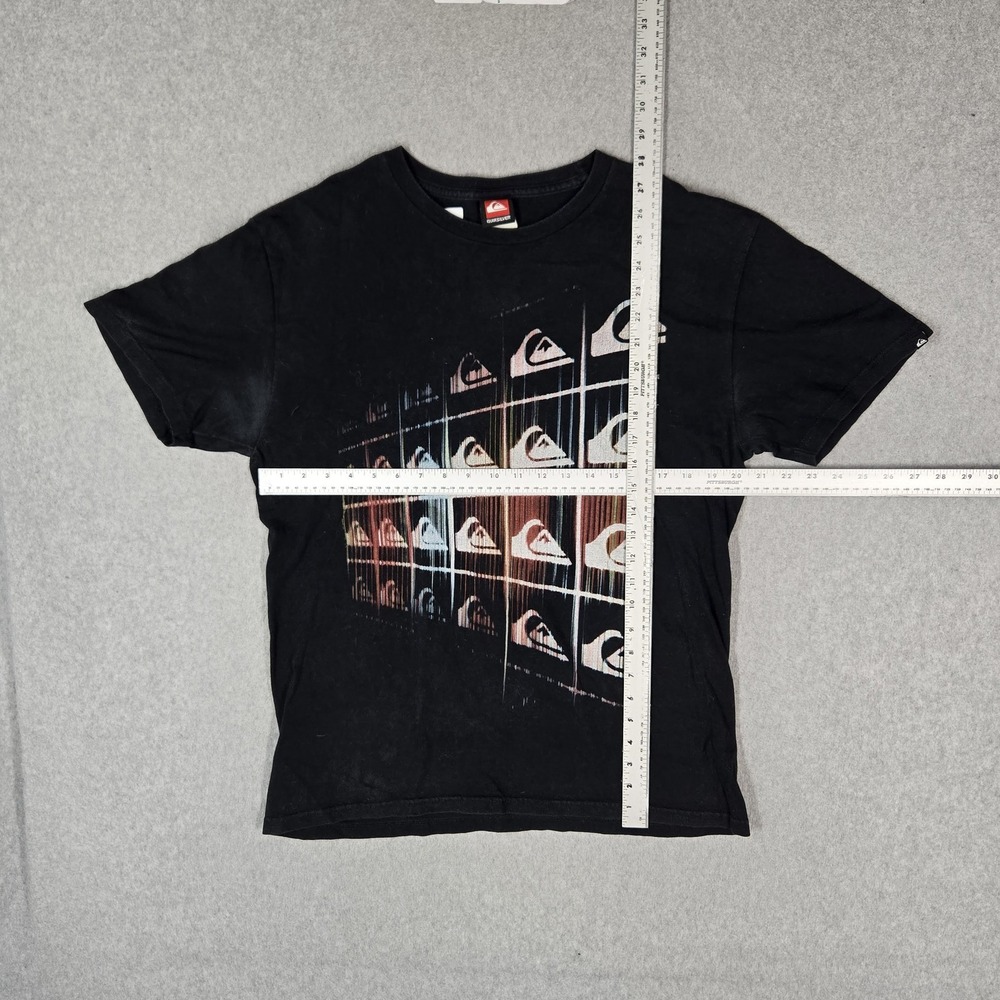 Quiksilver Men Shirt L/G Black Graphic Logo Grid Casual Short Sleeve Y2K Skater
